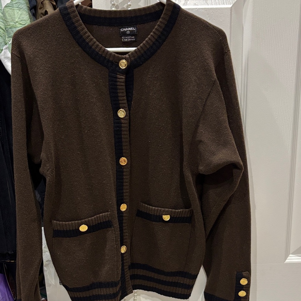 CHANEL Dark Brown Cardigan with Gold Accents